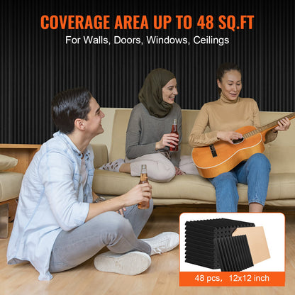 Akustikschaumplatten 48er-Pack 12 x 12 x 1 Zoll selbstklebend für Wanddecken