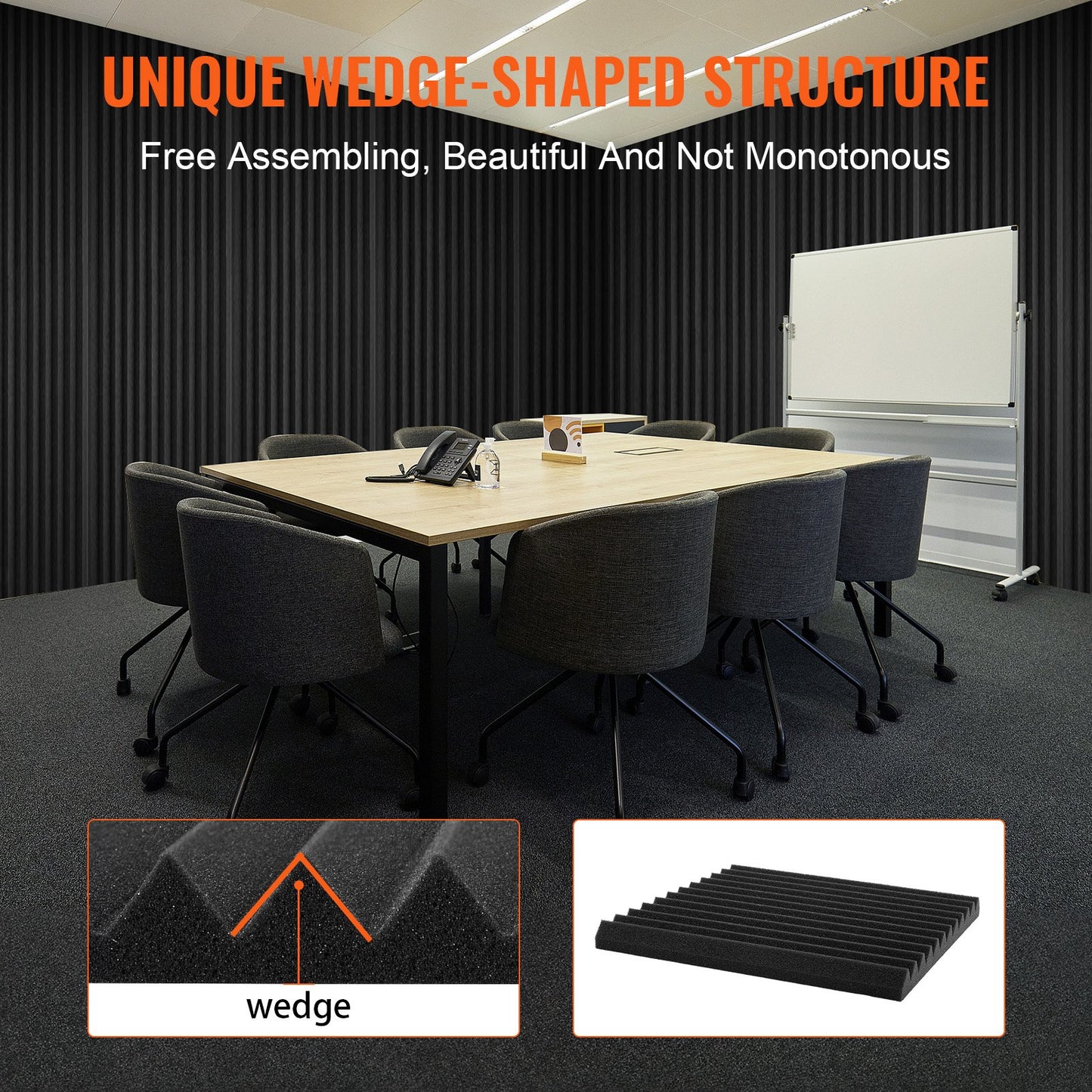 Akustikschaumplatten 48er-Pack 12 x 12 x 1 Zoll selbstklebend für Wanddecken