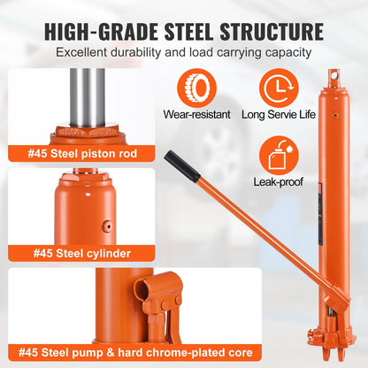 Hydraulic Long Ram Domkraft, 3 tons motorlyftcylinder med enkelkolvspump och gaffelbas, hydraulisk kolvcylinder för motorlyftar, Hydrauliska garage/verkstadskranar, Mekanisk, Farm