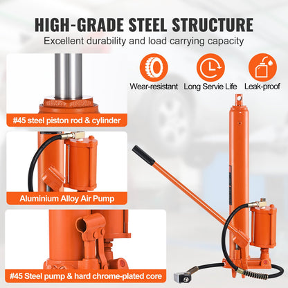 Hydraulic Long Ram Jack, 8 Ton Engine Hoist Cylinder with Air Pump and Single Piston Pump, Hydraulic Ram Cylinder Clevis Base for Engine Lift Hoists, Garage/Shop Cranes, Mechanical, Farm