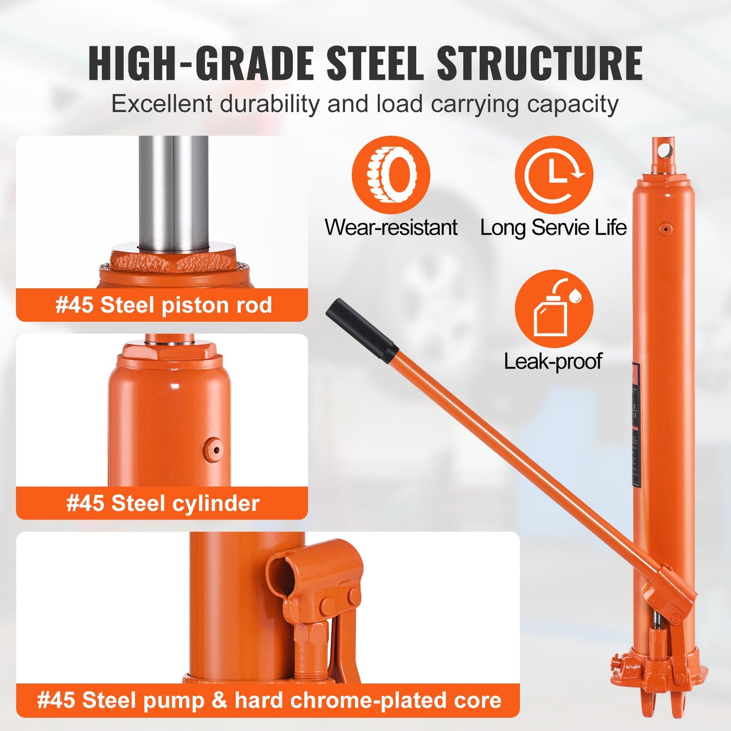 Hydraulic Long Ram Jack, 8 Ton Engine Hoist Cylinder with Single Piston Pump And Clevis Base, Hydraulic Ram Cylinder for Engine Lift Hoists, Hydraulic Garage/Shop Cranes, Mechanical, Farm