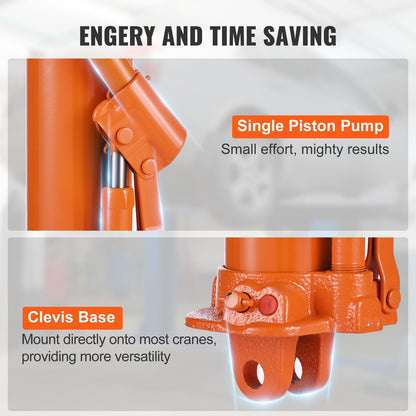 Hydraulic Long Ram Jack, 8 Ton Engine Hoist Cylinder with Single Piston Pump And Clevis Base, Hydraulic Ram Cylinder for Engine Lift Hoists, Hydraulic Garage/Shop Cranes, Mechanical, Farm