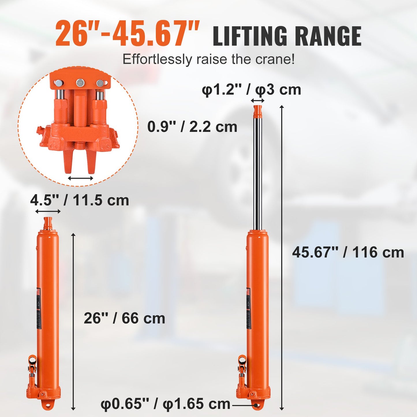 Hydraulic Long Ram Jack, 8 Ton Engine Hoist Cylinder with Double Piston Pump And Clevis Base, Hydraulic Ram Cylinder for Engine Lift Hoists, Hydraulic Garage/Shop Cranes, Mechanical, Farm