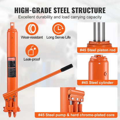 Hydraulic Long Ram Jack, 8 Ton Engine Hoist Cylinder with Double Piston Pump And Clevis Base, Hydraulic Ram Cylinder for Engine Lift Hoists, Hydraulic Garage/Shop Cranes, Mechanical, Farm