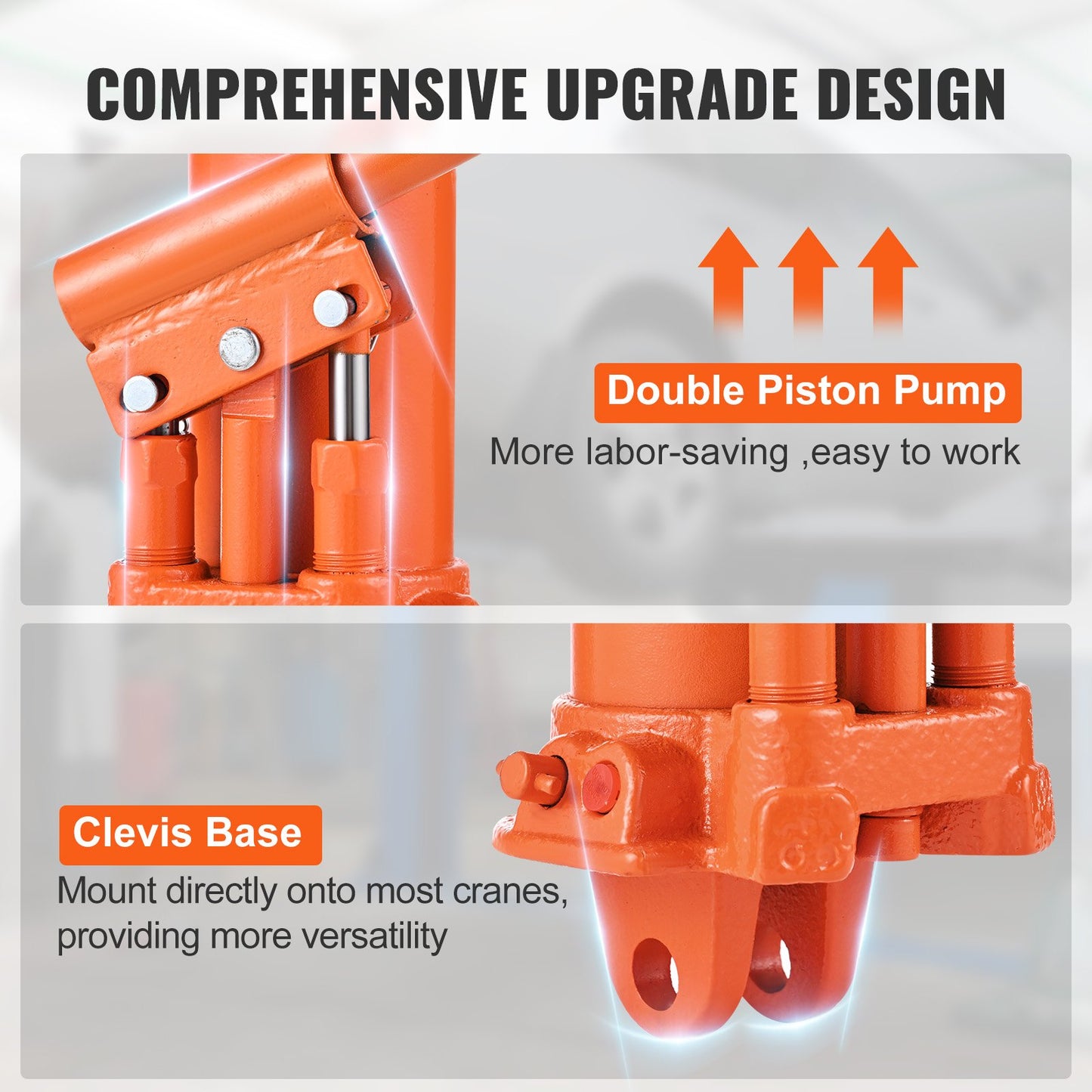 Hydraulic Long Ram Jack, 8 Ton Engine Hoist Cylinder with Double Piston Pump And Clevis Base, Hydraulic Ram Cylinder for Engine Lift Hoists, Hydraulic Garage/Shop Cranes, Mechanical, Farm