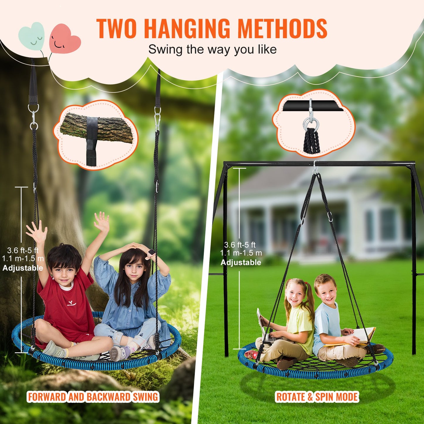 Spider Web Saucer Swing 40 tums runda gungor för barn utomhus 750 lbs