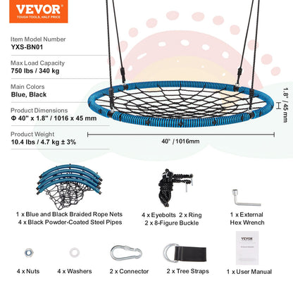 Spider Web Saucer Swing 40 tums runda gungor för barn utomhus 750 lbs