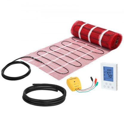 50 sqft Self-Adhesive Mesh Floor Heating Mat System, 120V Electric Radiant Heated Floor System, with Smart Control Thermostat & Alarm, Easy Installation for Tile, Stone, Vinyl