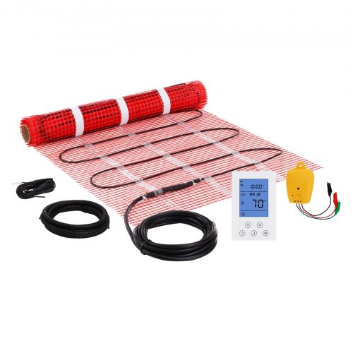 Floor Heating Mat,10 Sq.ft. 14℉-113℉ Electric Radiant Floor Heated Warm System with Digital Floor Sensing Thermostat, 110-120V Includes Installation Monitor, Adhesive Back for Easy Installation