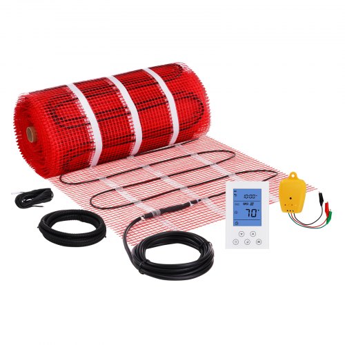 Floor Heating Mat,100Sq.ft. 14℉-113℉ Electric Radiant Floor Heated Warm System with Digital Floor Sensing Thermostat, 110-120V Includes Installation Monitor, Adhesive Back for Easy Installation