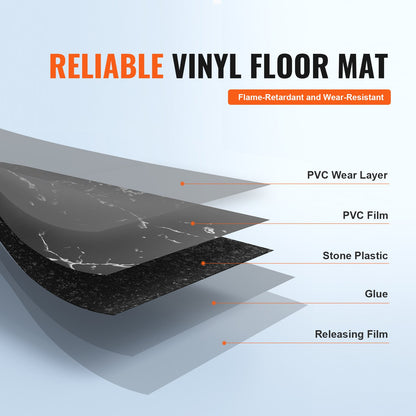 Self Adhesive Vinyl Floor Tiles 12 x 12 inch, 50 Tiles 1.5mm Thick Peel & Stick, Black Marble Texture DIY Flooring for Kitchen, Dining Room, Bedrooms & Bathrooms, Easy for Home Decor