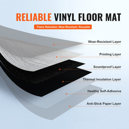 Self Adhesive Vinyl Floor Tiles 36 x 6 inch, 20 Tiles 0.62mm Thick Peel & Stick, Light Gray Wood Grain DIY Flooring for Kitchen, Dining Room, Bedrooms & Bathrooms, Easy for Home Decor
