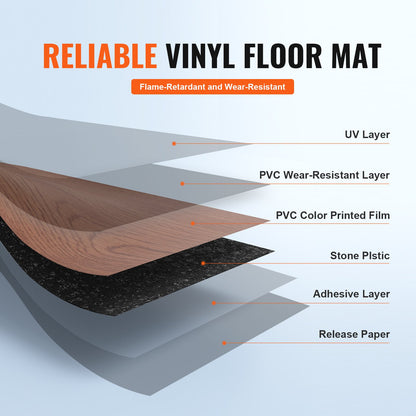 Self Adhesive Vinyl Floor Tiles 36 x 6 inch, 36 Tiles 2.5mm Thick Peel & Stick, Deep Brown Wood Grain DIY Flooring for Kitchen, Dining Room, Bedrooms & Bathrooms, Easy for Home Decor