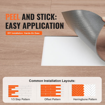 Self Adhesive Vinyl Floor Tiles 36 x 6 inch, 36 Tiles 2.5mm Thick Peel & Stick, Natural Wood Grain DIY Flooring for Kitchen, Dining Room, Bedrooms & Bathrooms, Easy for Home Decor