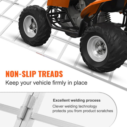 Aluminum Ramps, 1500 lbs, Tri-Fold Ramp with Load Straps, Folding Loading Ramp for Motorcycle, Tractor, ATV/UTV, Trucks, Lawn Mower, Snow Blower, 77"L x 54"W, 1 Pc