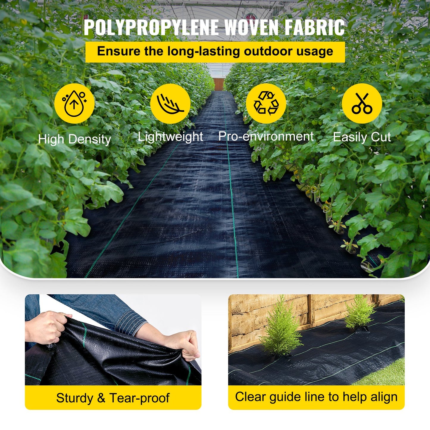 Weed Barrier Landscape Fabric, 6 x 250 ft, 4.1 Oz Premium Woven Ground Cover, Heavy Duty PP Material & Easy Setup, Weed Control for Outdoor Garden, Lawn, Driveway, Black