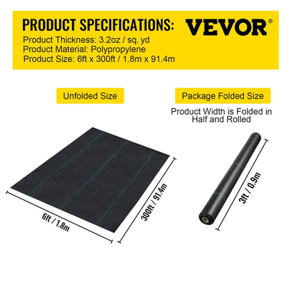 20 year 6x300 ft Heavy Duty PP Woven Weed Barrier Landscape Ground Cover 3.2Oz