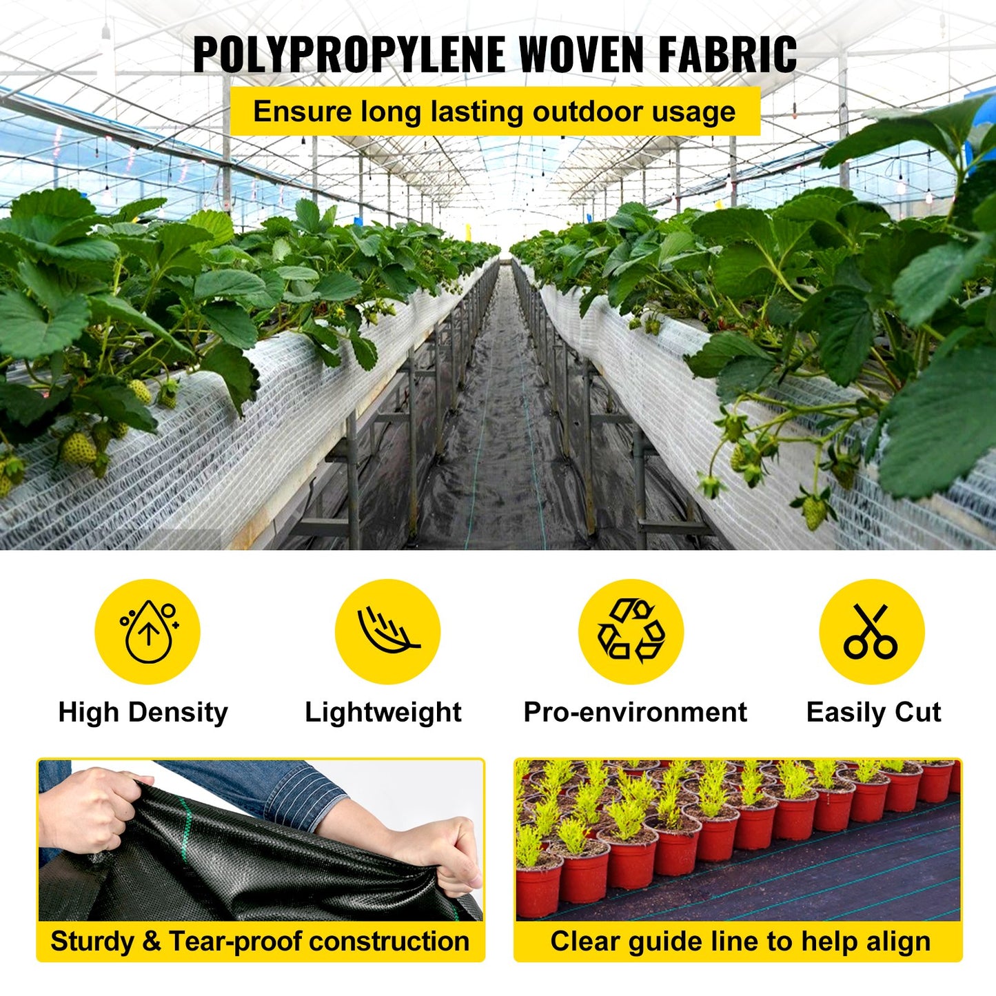 Weed Control Fabric 6ft x 300ft - Geo Textile Fabric Heavy Duty - Woven Ground Cover for Commercial Greenhouse, Yard, Garden Barrier Cloth Blocker Mat