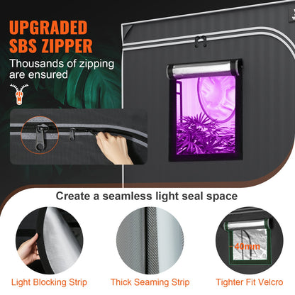 5x5 odlingstält, 60'' x 60'' x 80'', högreflekterande 2000D Mylar hydroponiskt odlingstält med observationsfönster, verktygsväska och golvbricka för odling av inomhusväxter