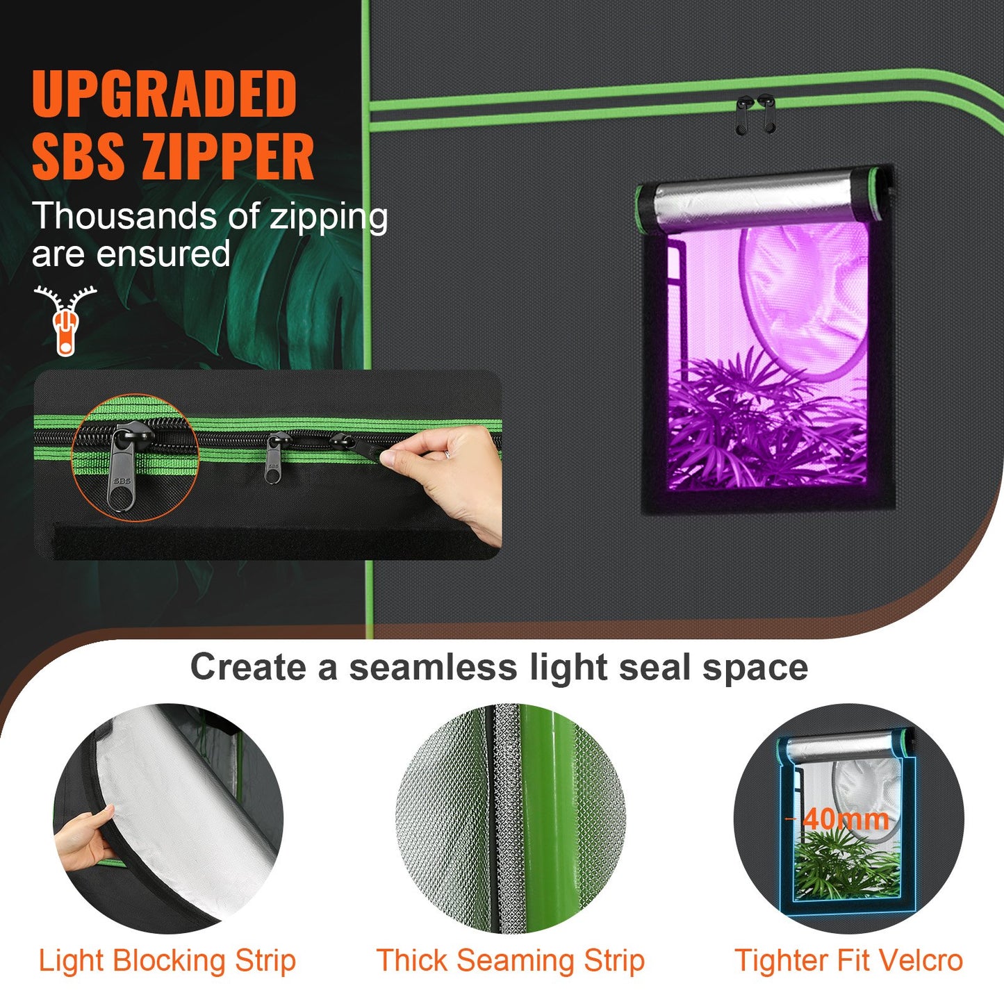 10x10 Growzelt, 120'' x 120'' x 80'', hochreflektierendes 600D Mylar Hydroponisches Growzelt mit Beobachtungsfenster, Werkzeugtasche und Bodenwanne für den Indoor-Pflanzenanbau