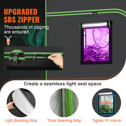 10x10 Growzelt, 120'' x 120'' x 80'', hochreflektierendes 600D Mylar Hydroponisches Growzelt mit Beobachtungsfenster, Werkzeugtasche und Bodenwanne für den Indoor-Pflanzenanbau