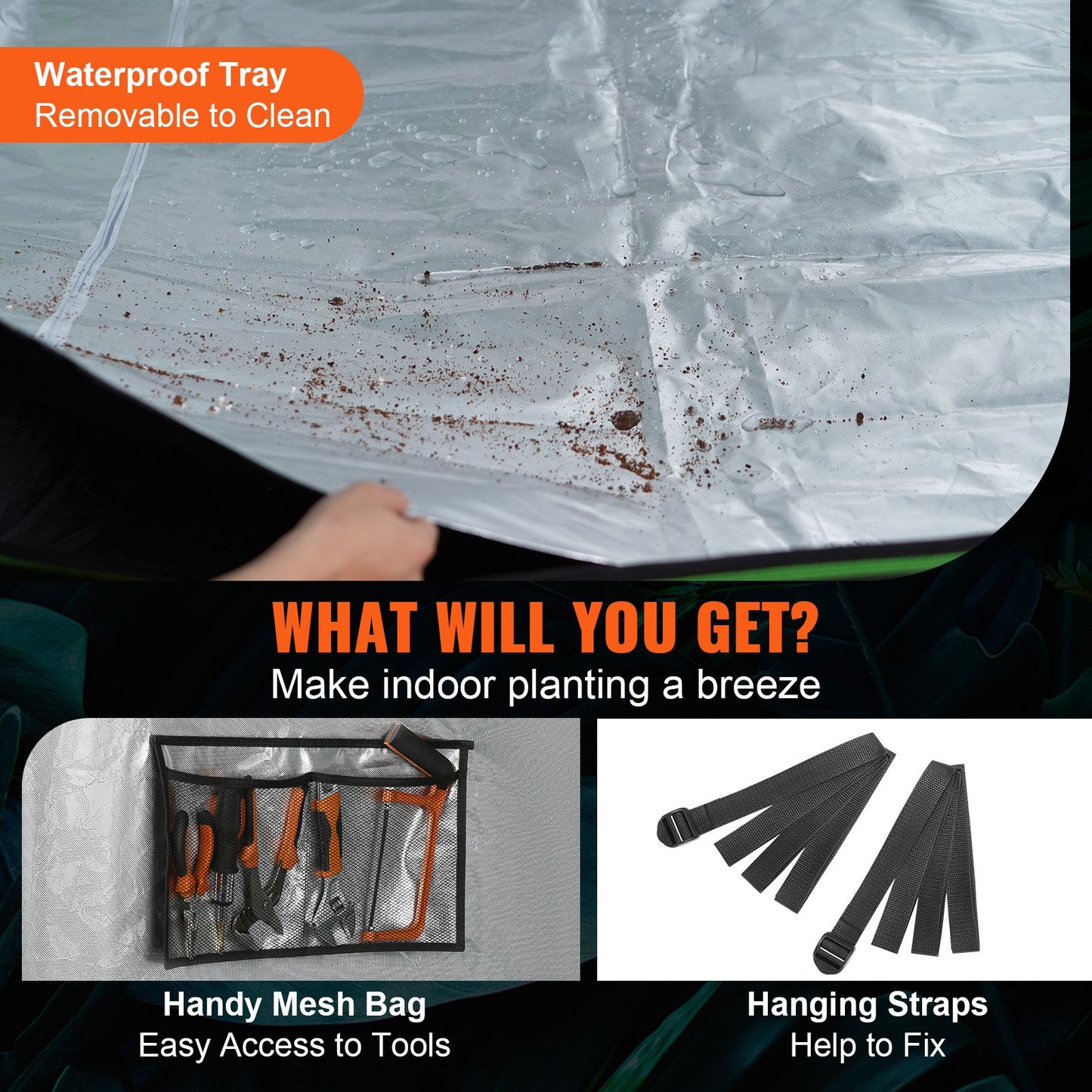 10x10 Growzelt, 120'' x 120'' x 80'', hochreflektierendes 600D Mylar Hydroponisches Growzelt mit Beobachtungsfenster, Werkzeugtasche und Bodenwanne für den Indoor-Pflanzenanbau