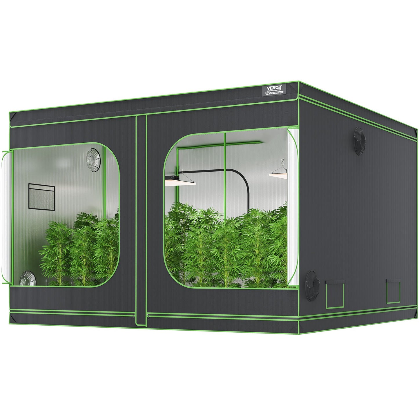 10x10 Growzelt, 120'' x 120'' x 80'', hochreflektierendes 600D Mylar Hydroponisches Growzelt mit Beobachtungsfenster, Werkzeugtasche und Bodenwanne für den Indoor-Pflanzenanbau